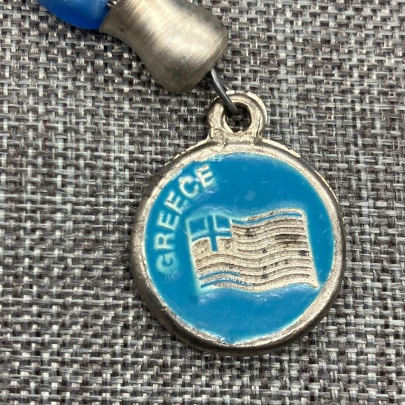Greece Greek Pendant Charm As Is Flag Blue Enamel Silver Chain Round Bracelet - Picture 3 of 7